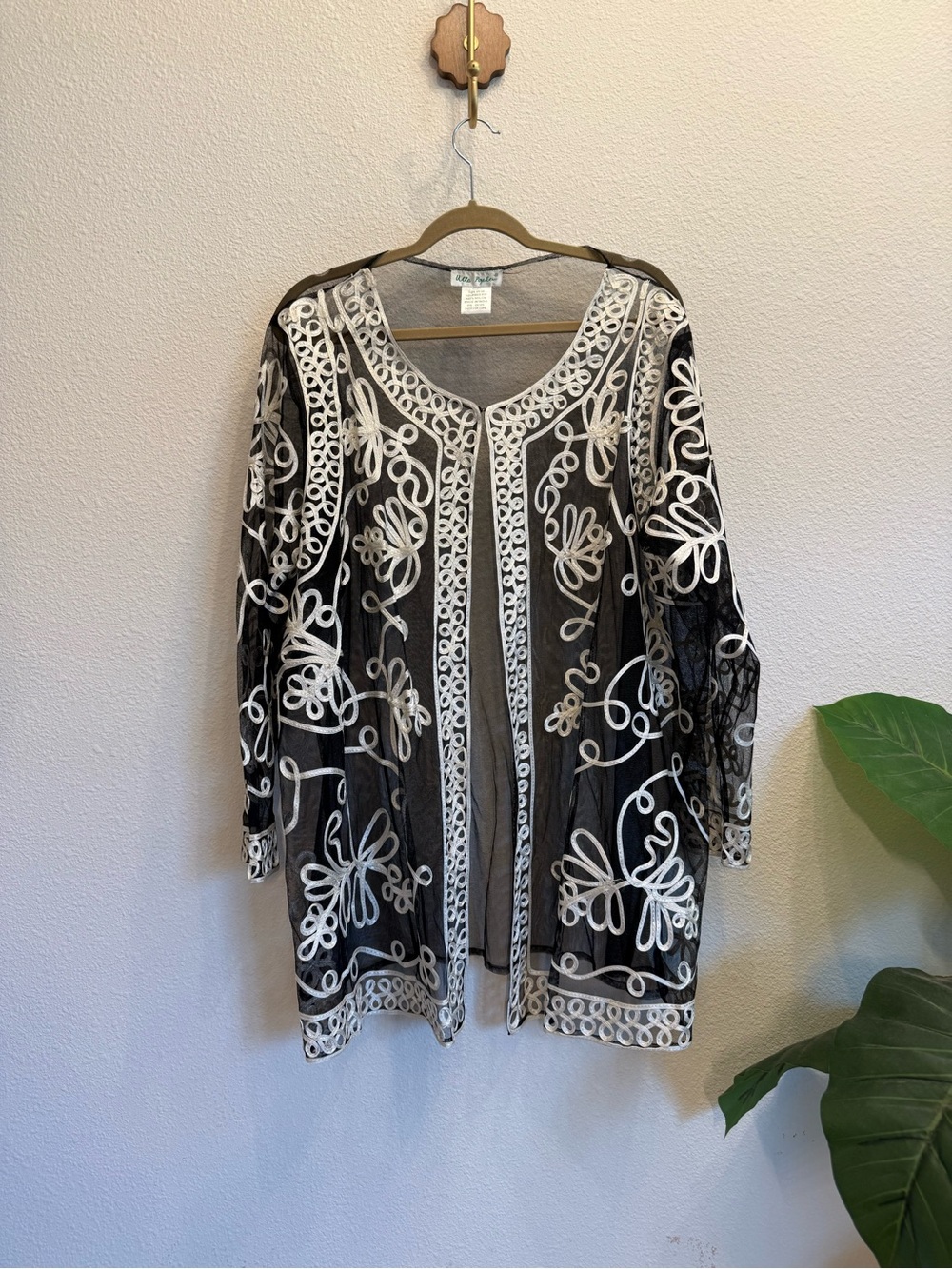Ulla Popken Embroidered Mesh Jacket Duster | Plus Size 28/30